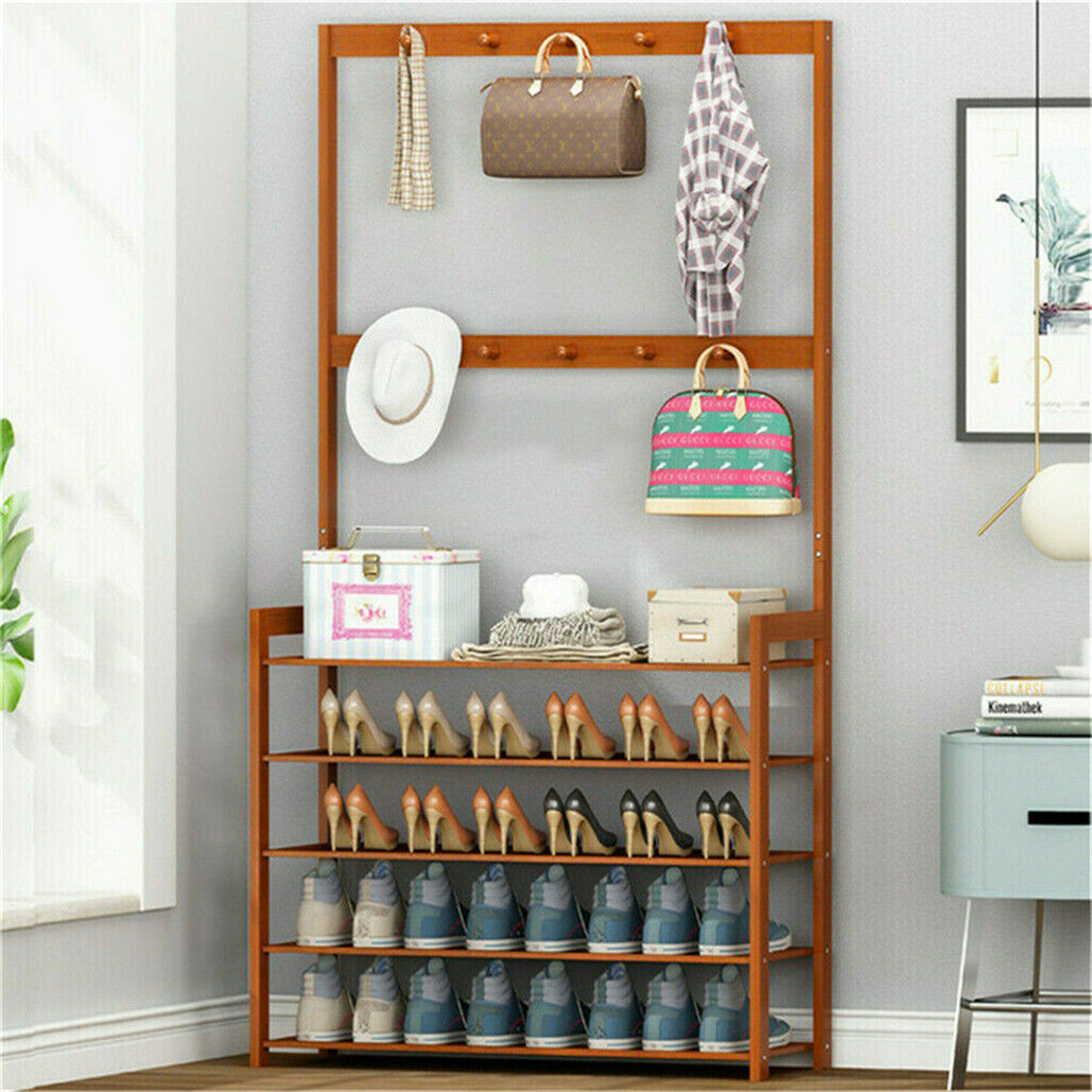 Bamboo 5-Tier Hat Coat Shoe Rack Entryway Bench Hanger Storage V178-66750
