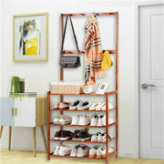 Bamboo 5-Tier Hat Coat Shoe Rack Entryway Bench Hanger Storage V178-66750