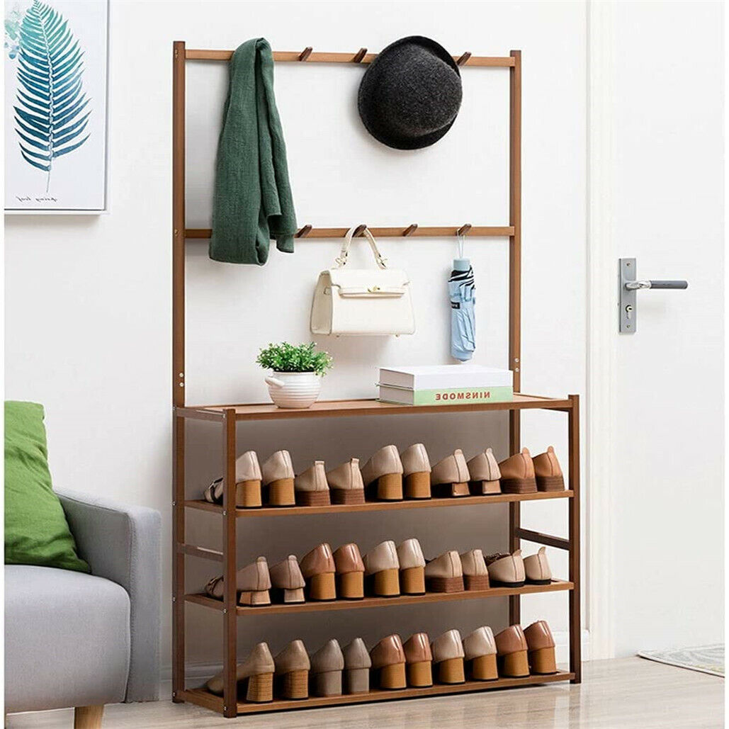 Bamboo 5-Tier Hat Coat Shoe Rack Entryway Bench Hanger Storage V178-66750