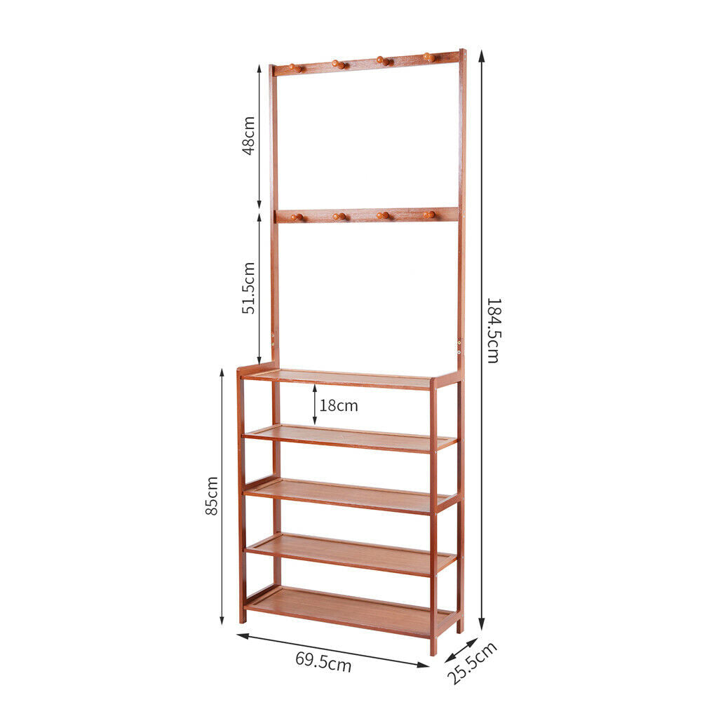 Bamboo 5-Tier Hat Coat Shoe Rack Entryway Bench Hanger Storage V178-66750