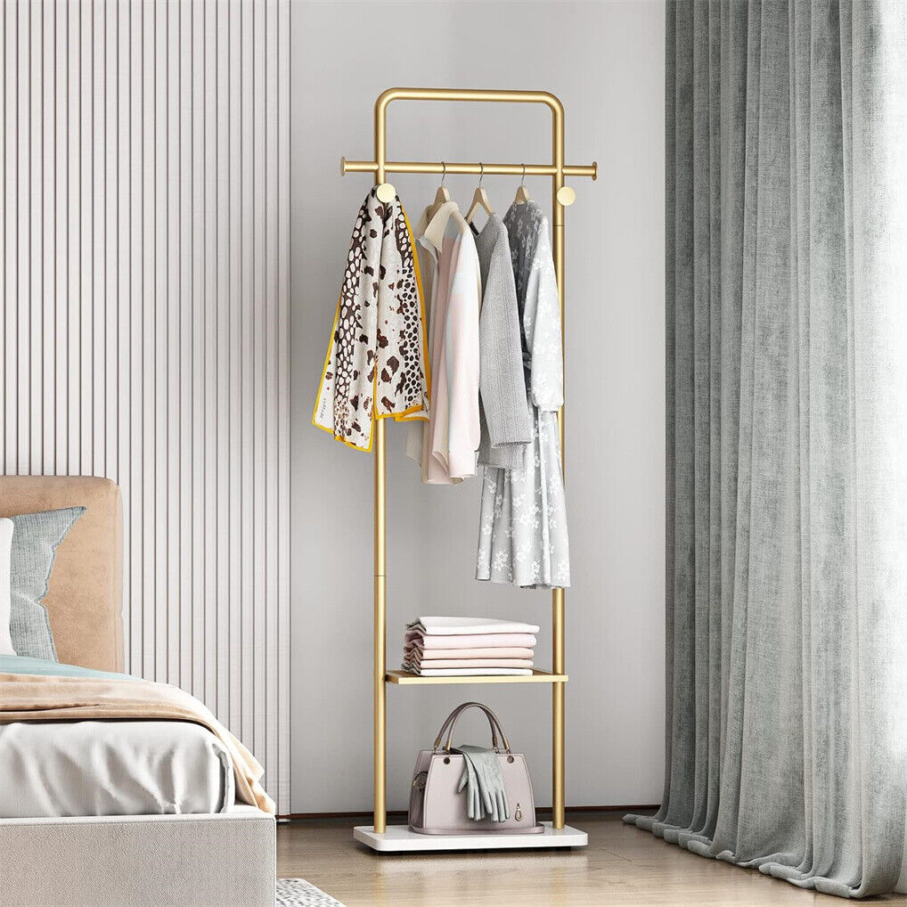 Gold Metal Coat Rack Stand Granite Base Hall Tree V178-66752
