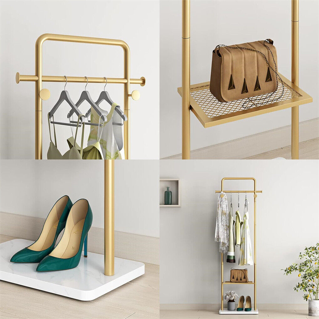 Gold Metal Coat Rack Stand Granite Base Hall Tree V178-66752