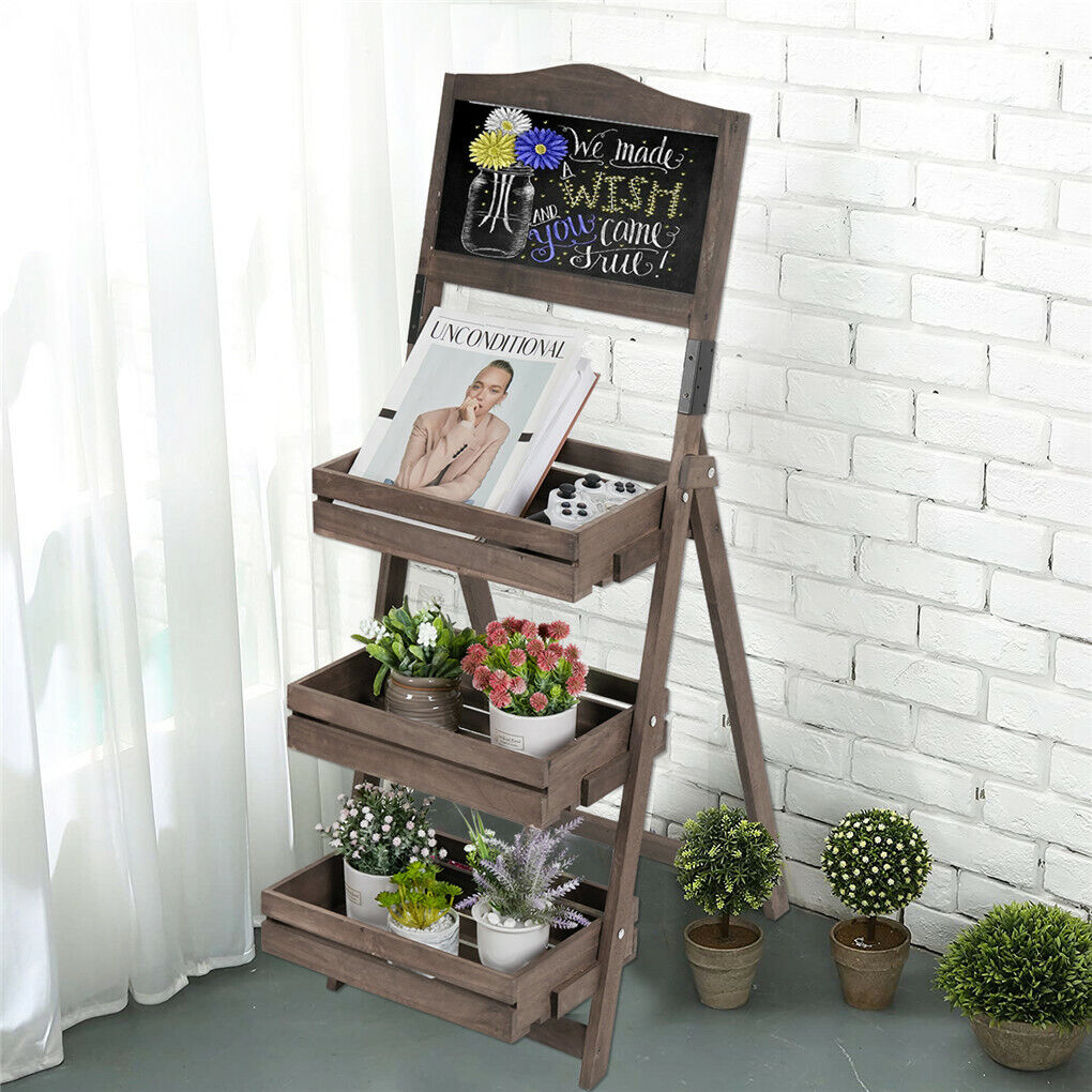 Vintage Wooden Chalkboard Easel 38x50CM with 3 Shelves V178-66756