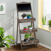 3 Tier Rustic Wood Plant Stand 38CM Corner Shelf V178-66757