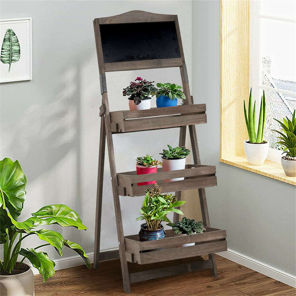 3 Tier Rustic Wood Plant Stand 38CM Corner Shelf V178-66757