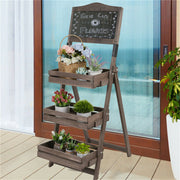 3 Tier Rustic Wood Plant Stand 38CM Corner Shelf V178-66757