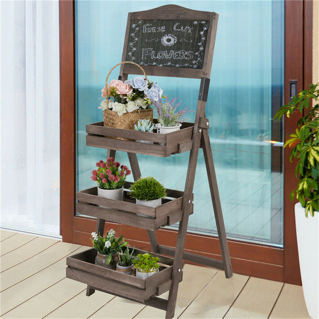 3 Tier Rustic Wood Plant Stand 38CM Corner Shelf V178-66757