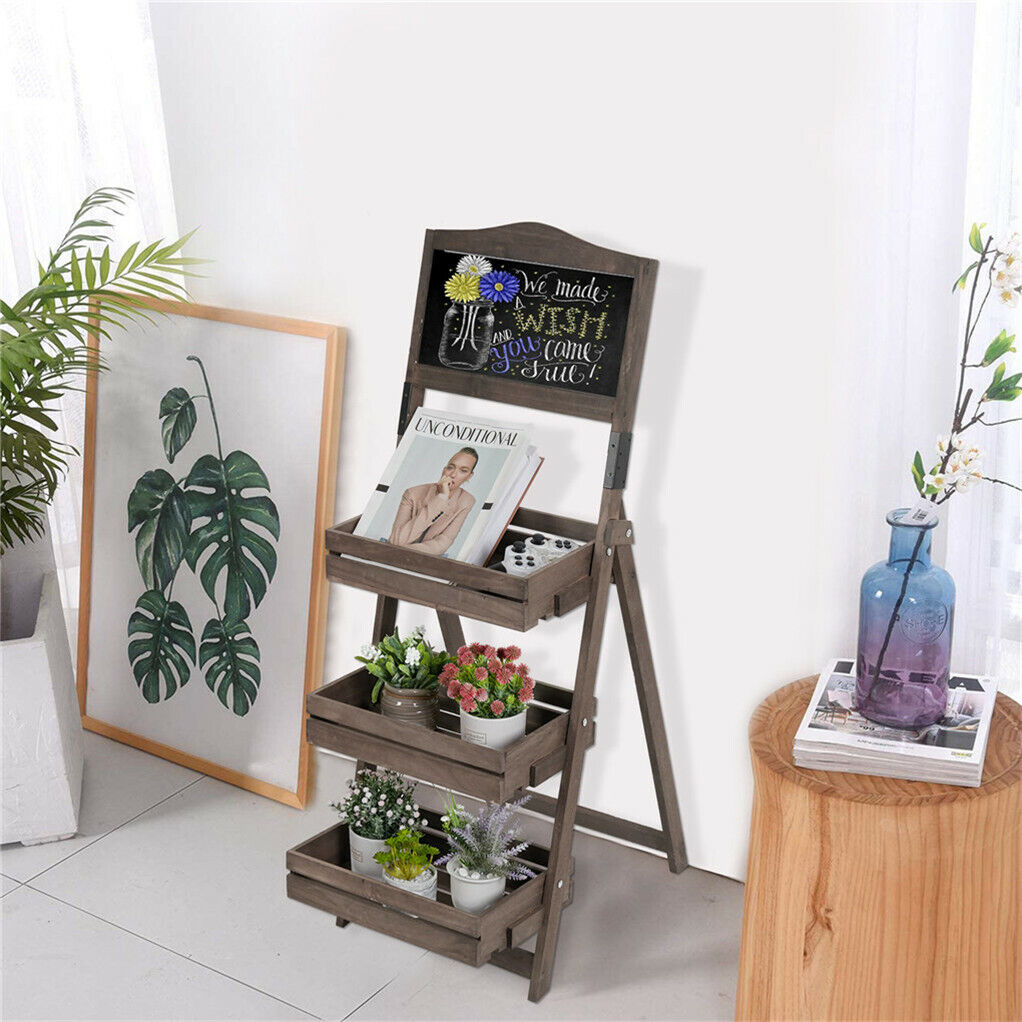 3 Tier Rustic Wood Plant Stand 38CM Corner Shelf V178-66757