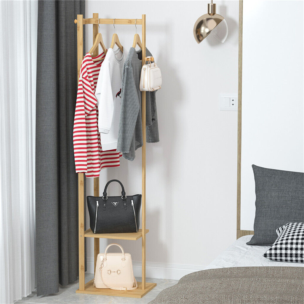 Bamboo Coat & Hat Rack Stand Shoe Shelf Thicken Wooden Hanger V178-66758