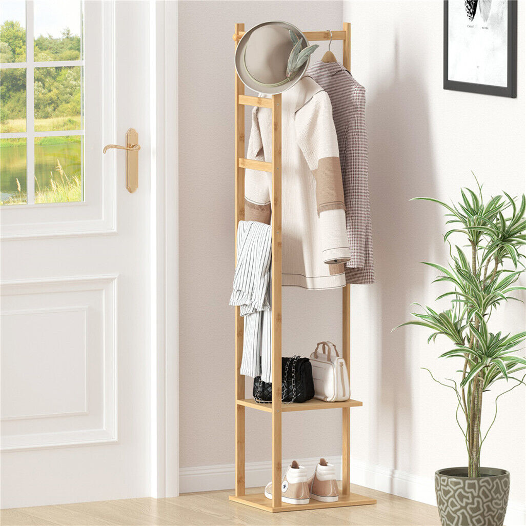 Bamboo Coat & Hat Rack Stand Shoe Shelf Thicken Wooden Hanger V178-66758