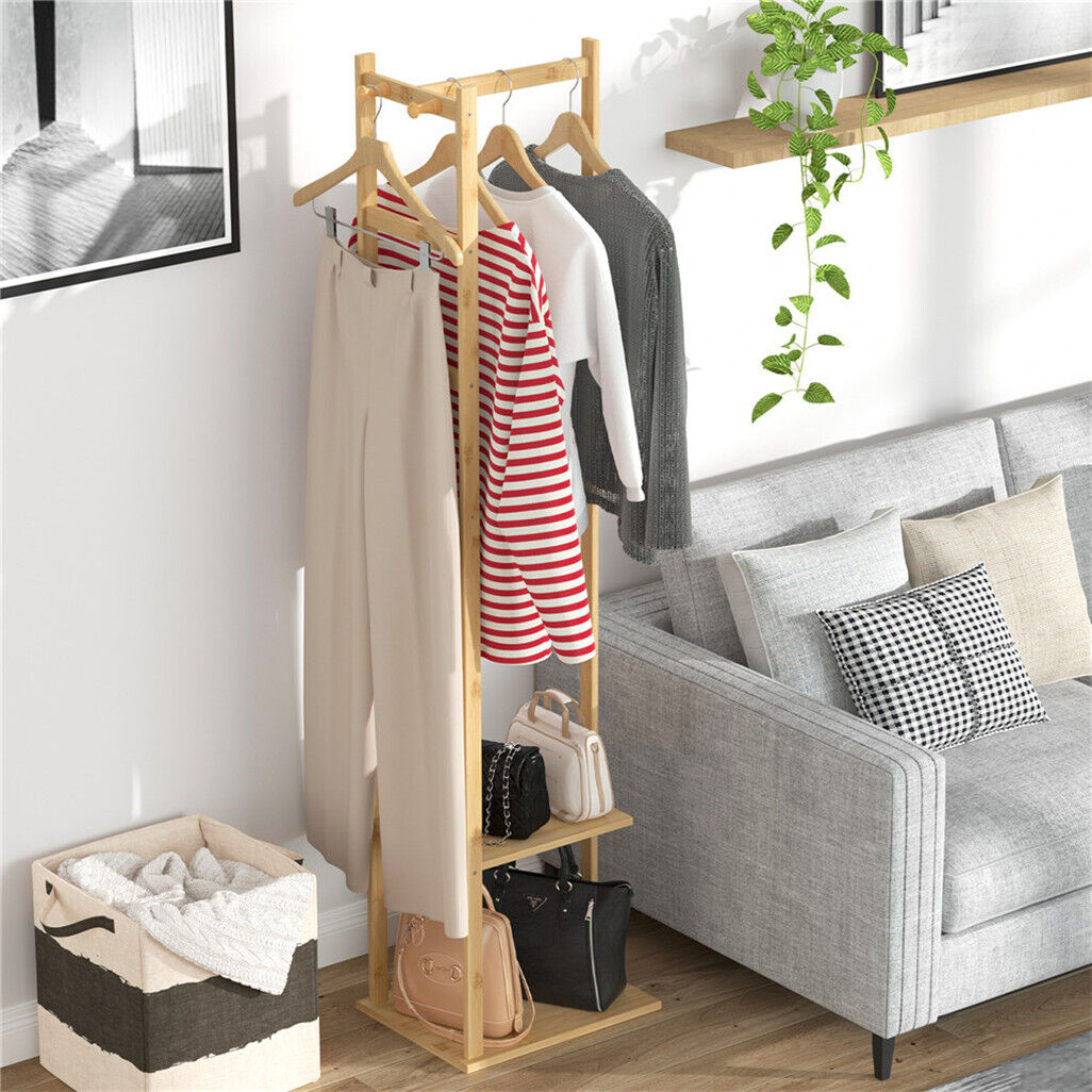 Bamboo Coat & Hat Rack Stand Shoe Shelf Thicken Wooden Hanger V178-66758