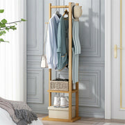 Bamboo Coat & Hat Rack Stand Shoe Shelf Thicken Wooden Hanger V178-66758