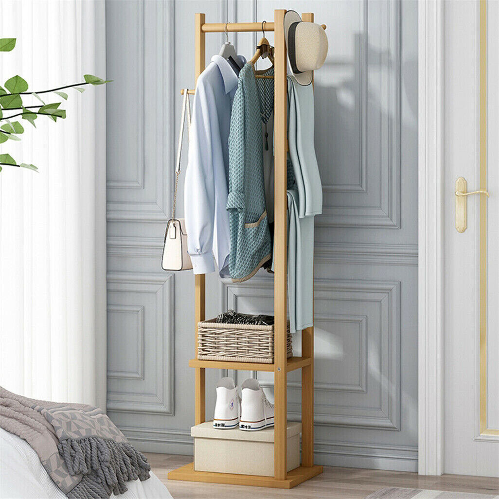 Bamboo Coat & Hat Rack Stand Shoe Shelf Thicken Wooden Hanger V178-66758