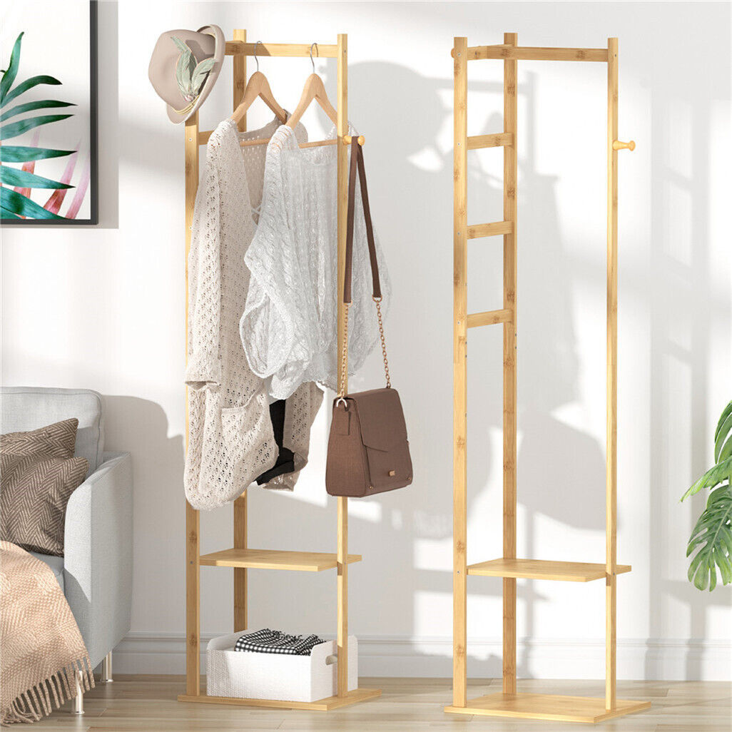 Bamboo Coat & Hat Rack Stand Shoe Shelf Thicken Wooden Hanger V178-66758