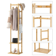 Bamboo Coat & Hat Rack Stand Shoe Shelf Thicken Wooden Hanger V178-66758