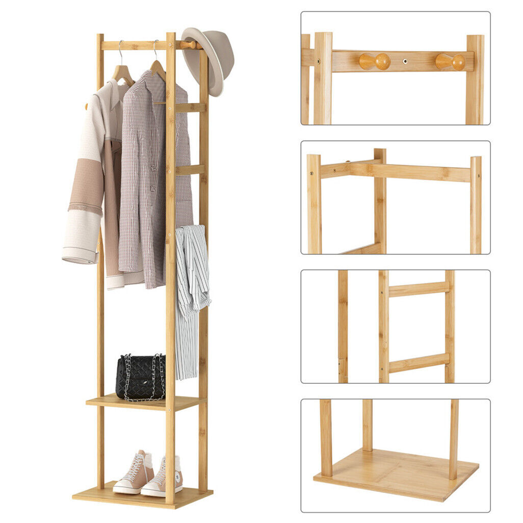 Bamboo Coat & Hat Rack Stand Shoe Shelf Thicken Wooden Hanger V178-66758