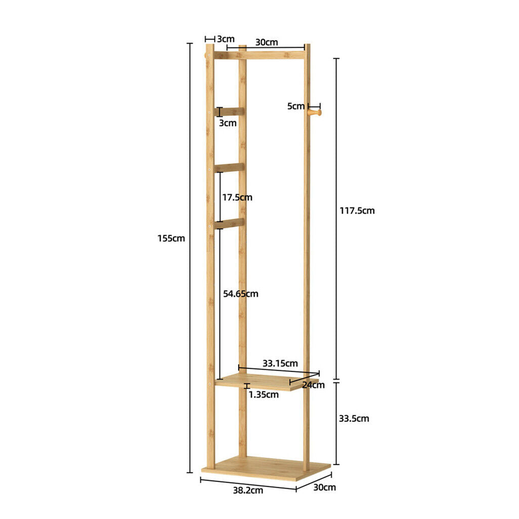 Bamboo Coat & Hat Rack Stand Shoe Shelf Thicken Wooden Hanger V178-66758