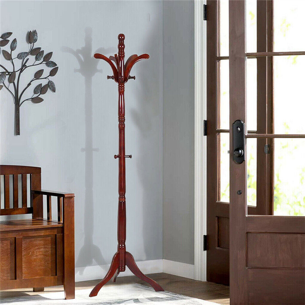 Birch Wood Coat Rack Stand Adjustable Hall Tree Entryway V178-66759