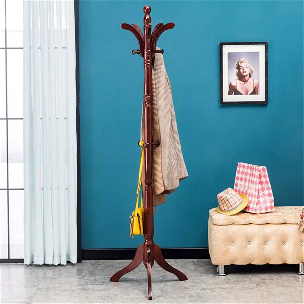 Birch Wood Coat Rack Stand Adjustable Hall Tree Entryway V178-66759