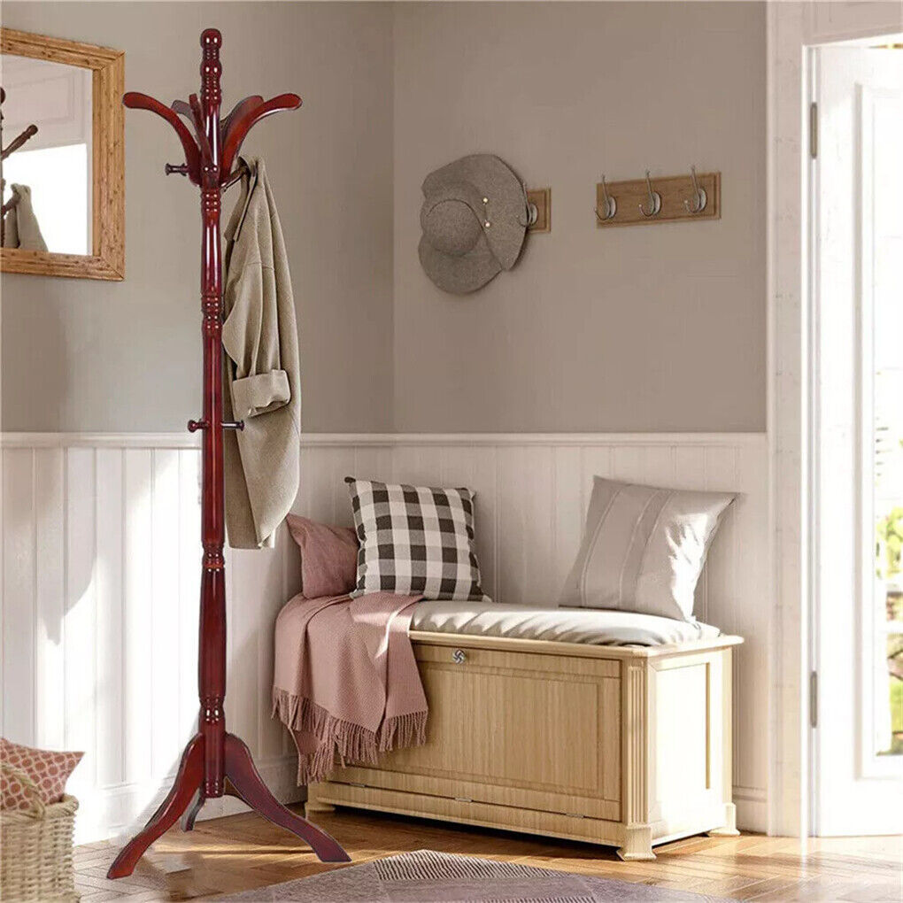 Birch Wood Coat Rack Stand Adjustable Hall Tree Entryway V178-66759