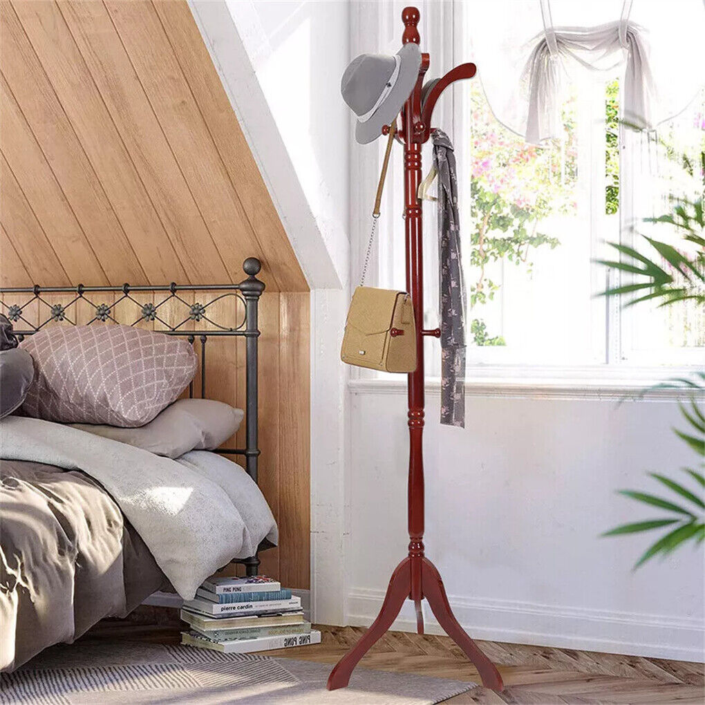 Birch Wood Coat Rack Stand Adjustable Hall Tree Entryway V178-66759