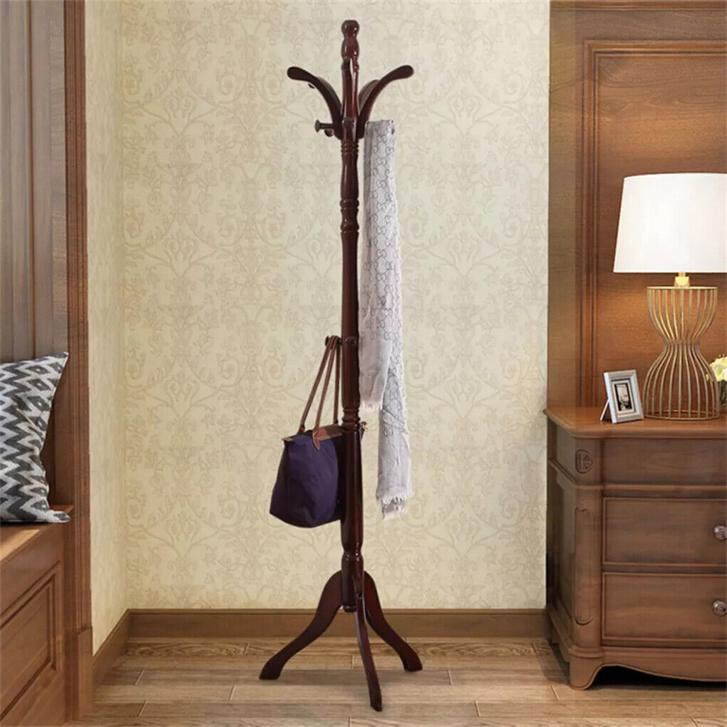 Birch Wood Coat Rack Stand Adjustable Hall Tree Entryway V178-66759
