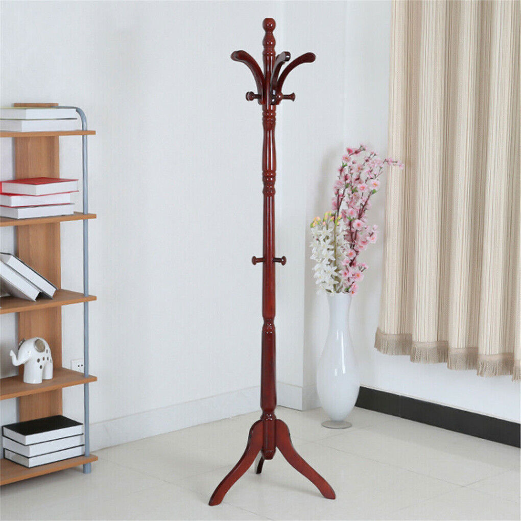 Birch Wood Coat Rack Stand Adjustable Hall Tree Entryway V178-66759