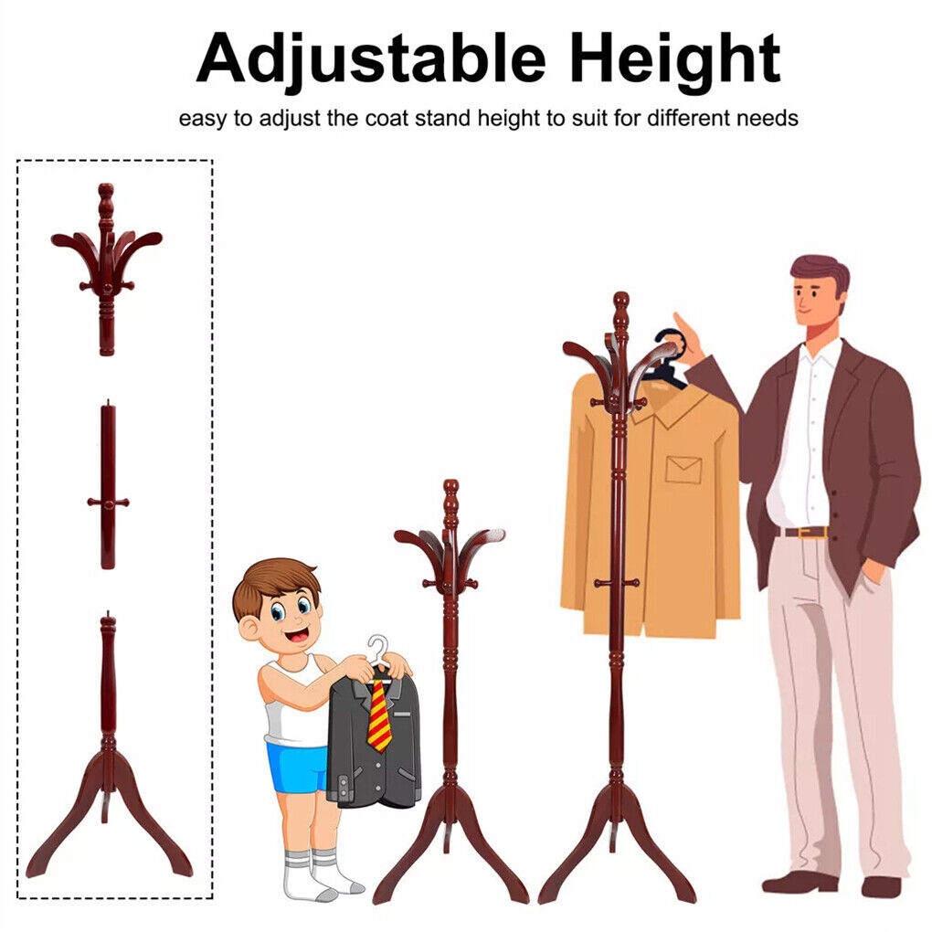 Birch Wood Coat Rack Stand Adjustable Hall Tree Entryway V178-66759