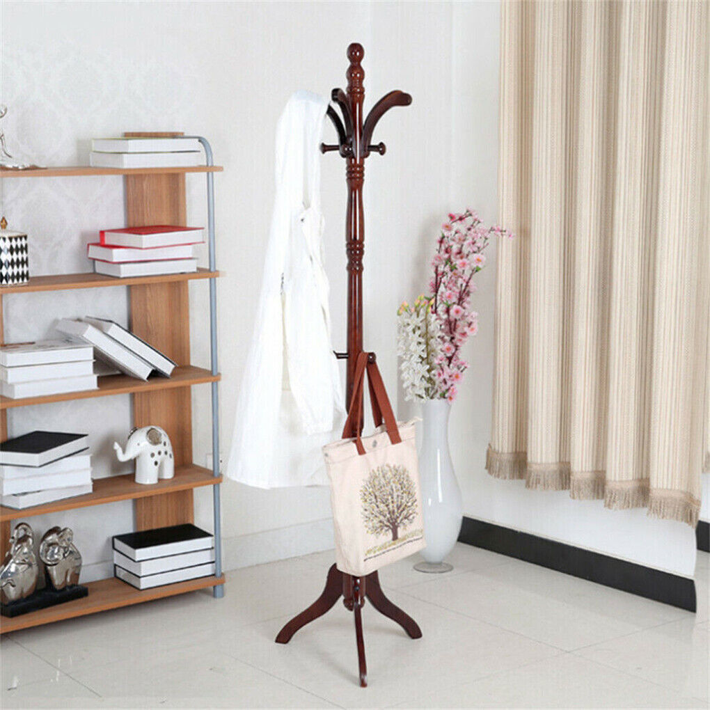 Birch Wood Coat Rack Stand Adjustable Hall Tree Entryway V178-66759