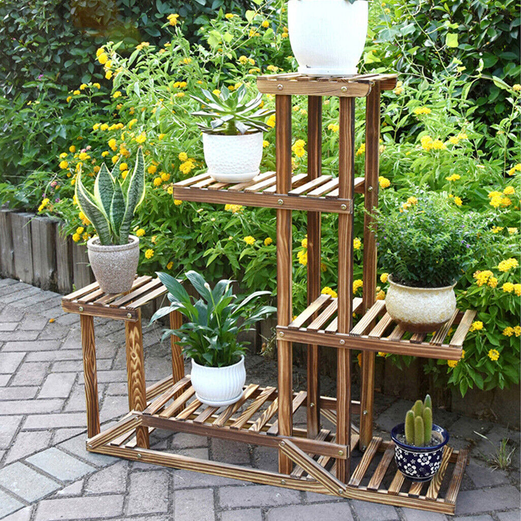5-Tier Wooden Plant Stand Flower Display Shelf Indoor Outdoor Garden V178-66769
