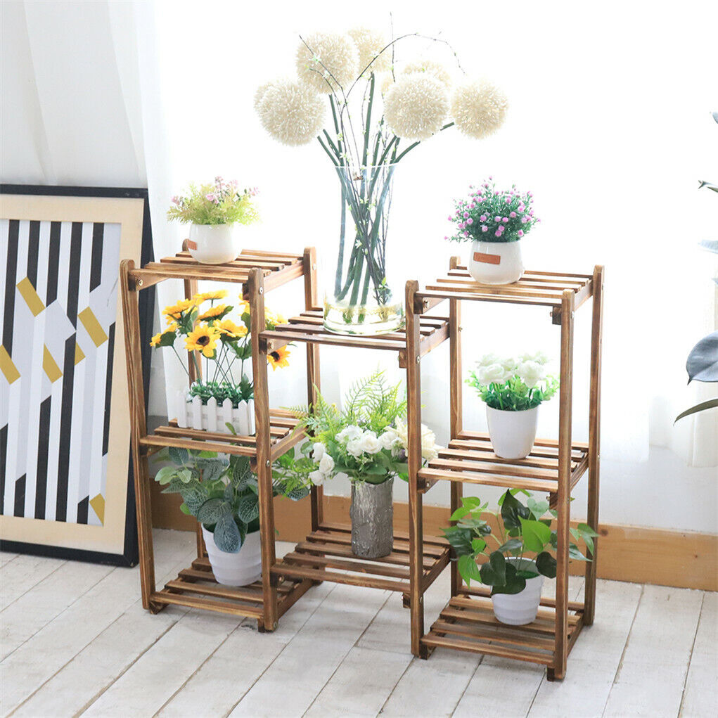 8-Tier Wooden Plant Stand Outdoor Indoor Garden Shelf V178-66770