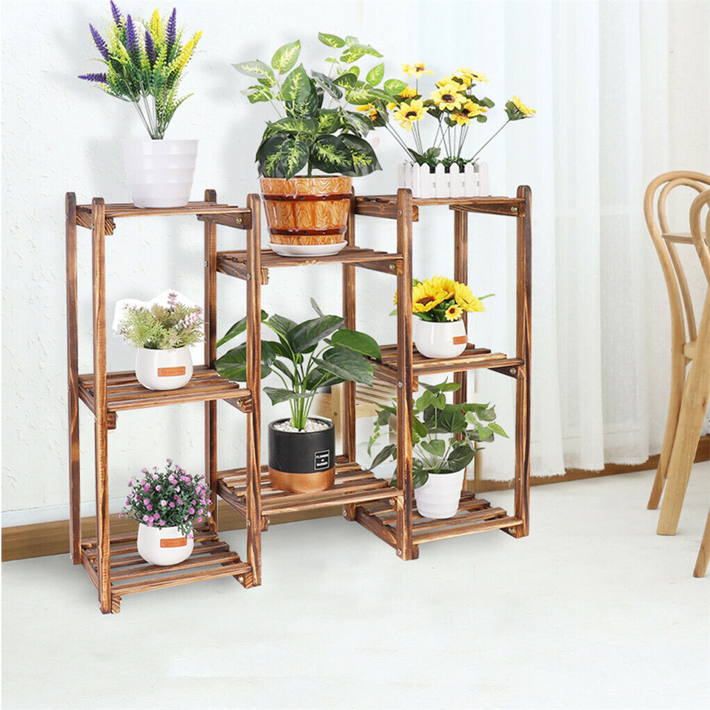 8-Tier Wooden Plant Stand Outdoor Indoor Garden Shelf V178-66770