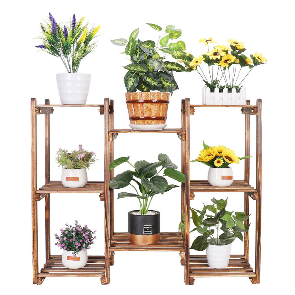 8-Tier Wooden Plant Stand Outdoor Indoor Garden Shelf V178-66770