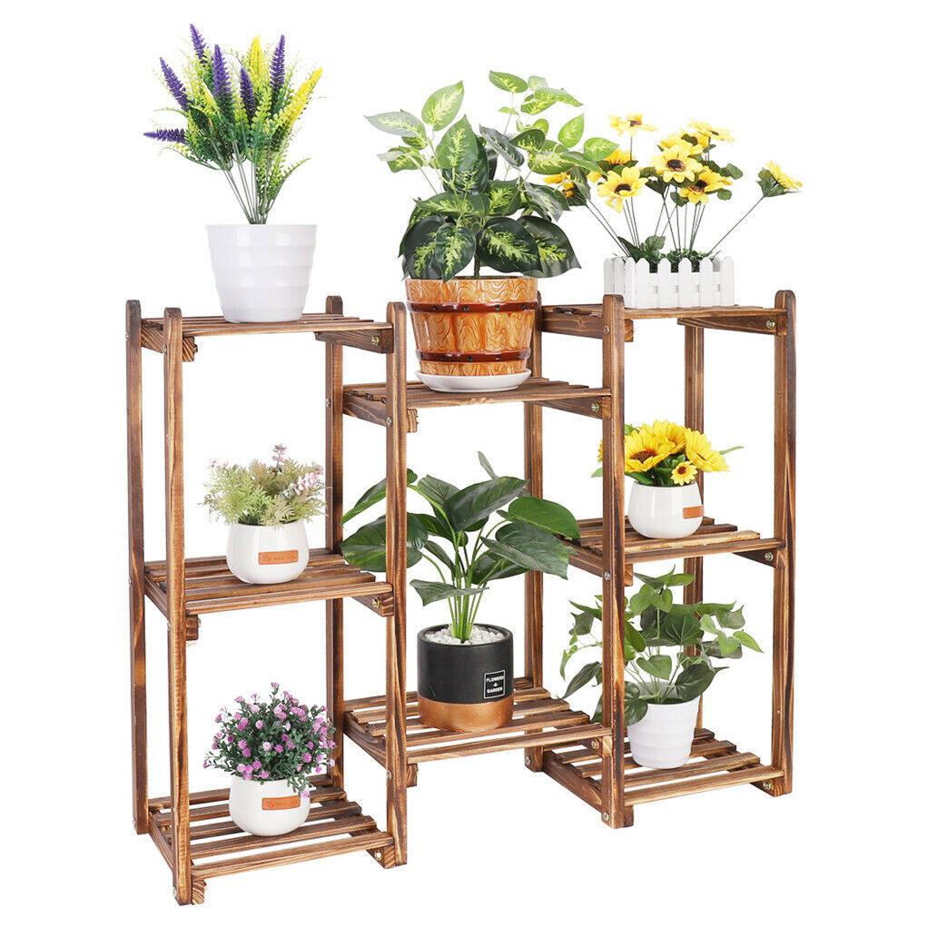 8-Tier Wooden Plant Stand Outdoor Indoor Garden Shelf V178-66770