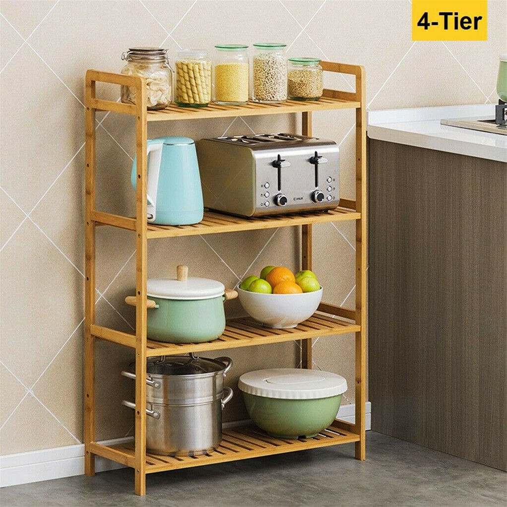 Bamboo 4 Tier Shelving Unit Kitchen Bedroom Bookshelf V178-66771