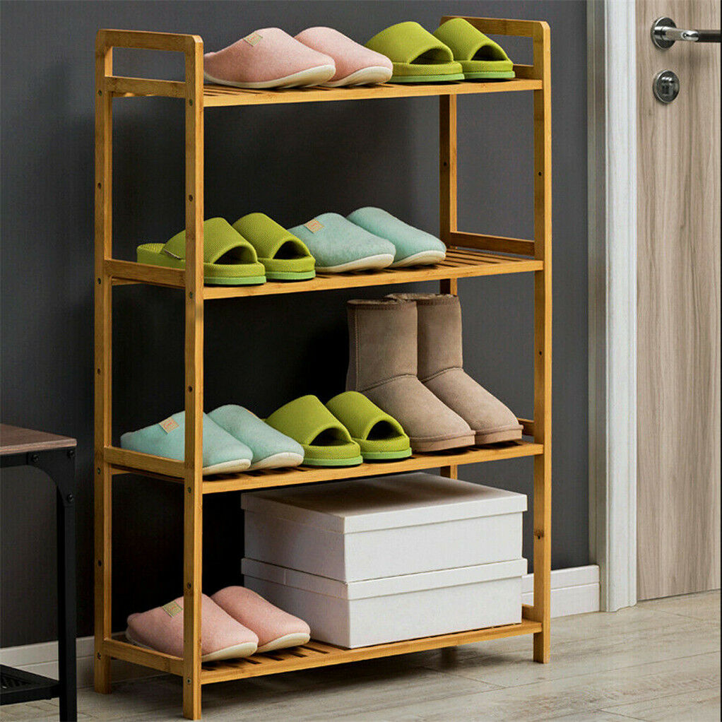 Bamboo 4 Tier Shelving Unit Kitchen Bedroom Bookshelf V178-66771