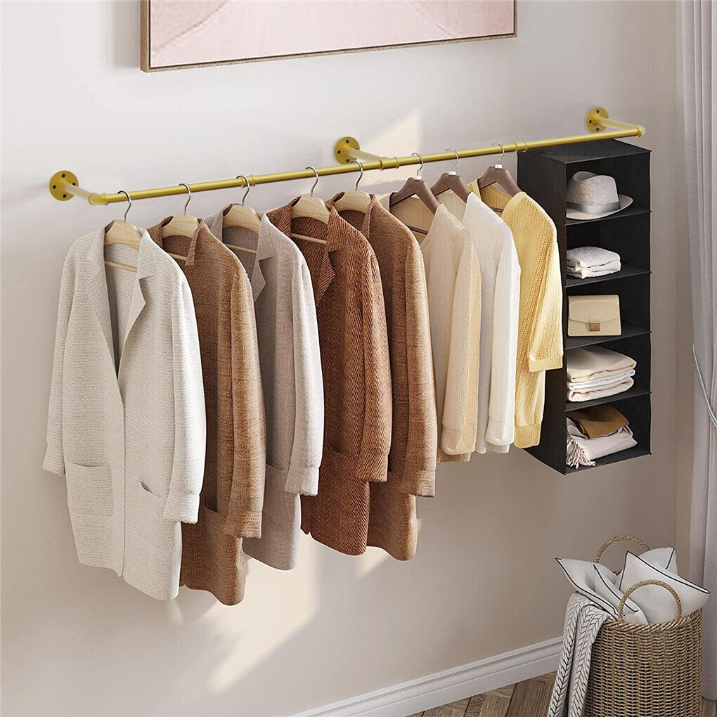 Vintage Iron Clothes Rail Gold Wall Mounted Garment Rack V178-66776