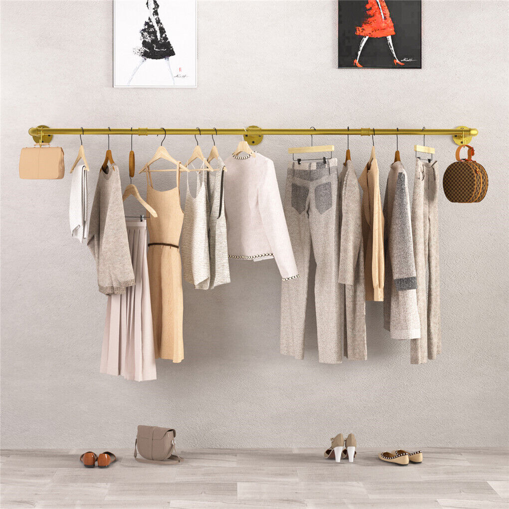 Vintage Iron Clothes Rail Gold Wall Mounted Garment Rack V178-66776