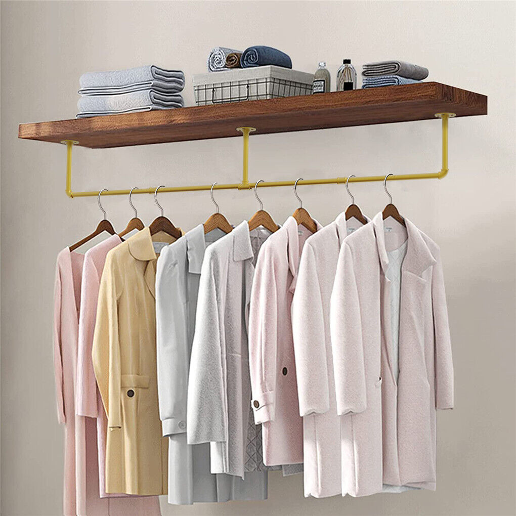 Vintage Iron Clothes Rail Gold Wall Mounted Garment Rack V178-66776
