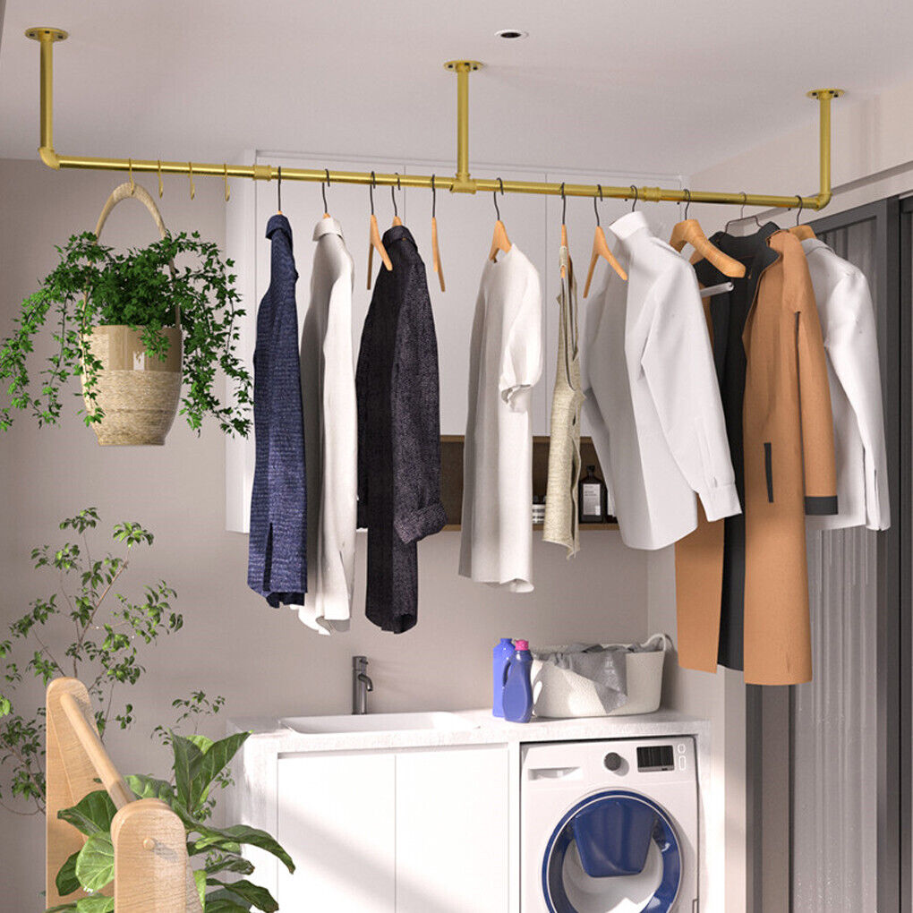 Vintage Iron Clothes Rail Gold Wall Mounted Garment Rack V178-66776