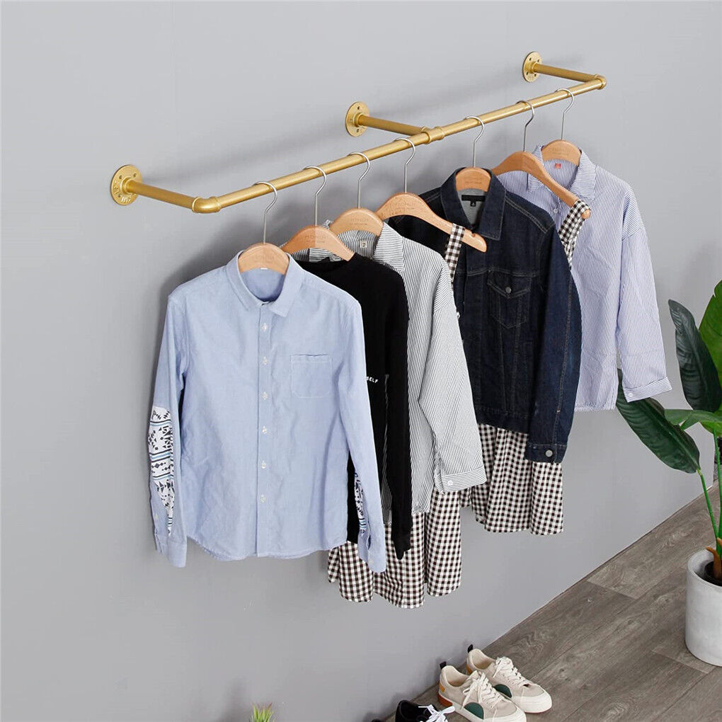 Vintage Iron Clothes Rail Gold Wall Mounted Garment Rack V178-66776