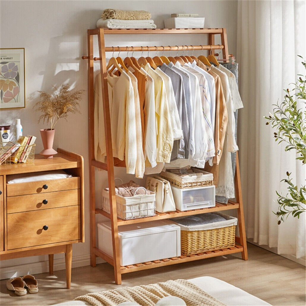 Bamboo Garment Rack Portable Laundry Storage Nature - V178-66777