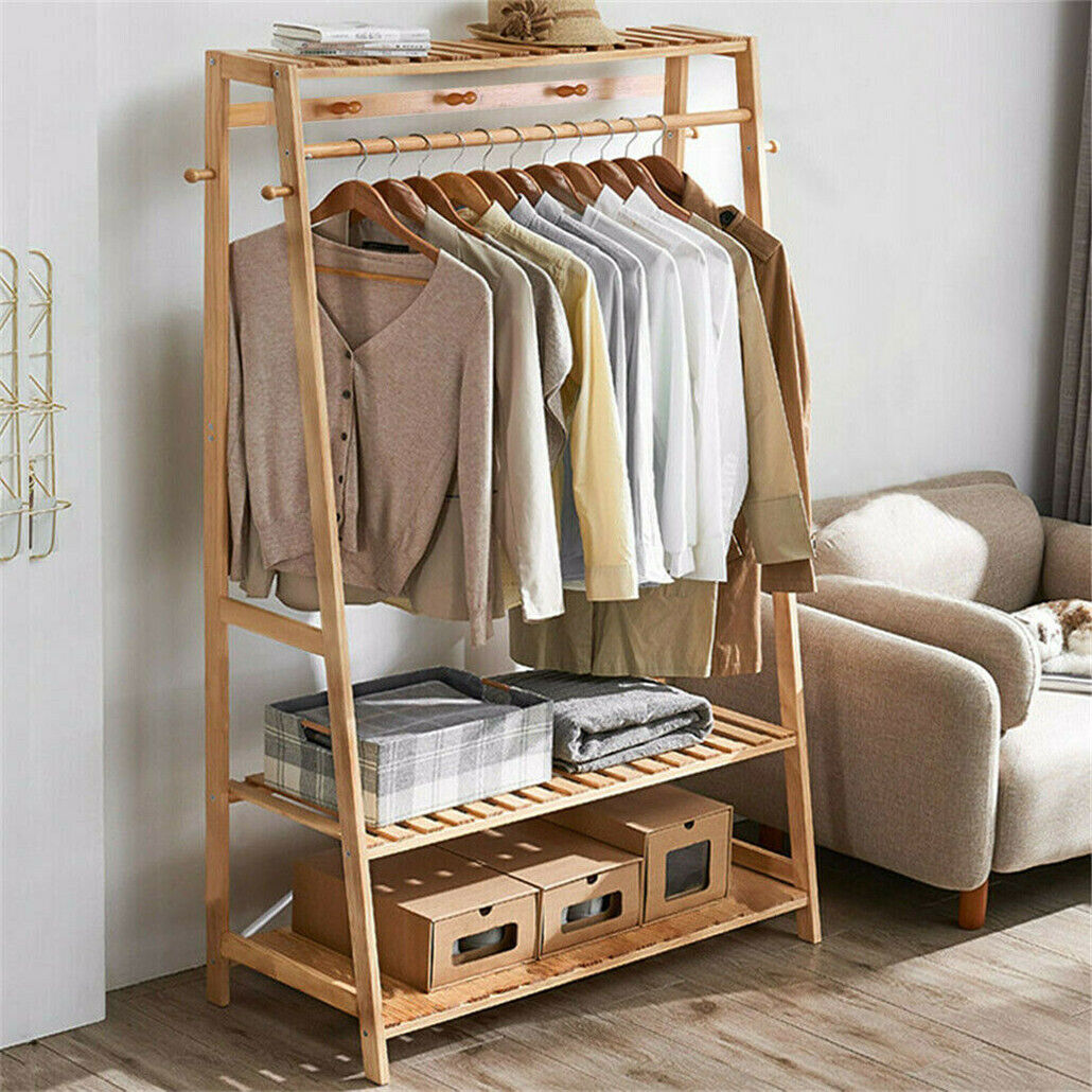 Bamboo Garment Rack Portable Laundry Storage Nature - V178-66777