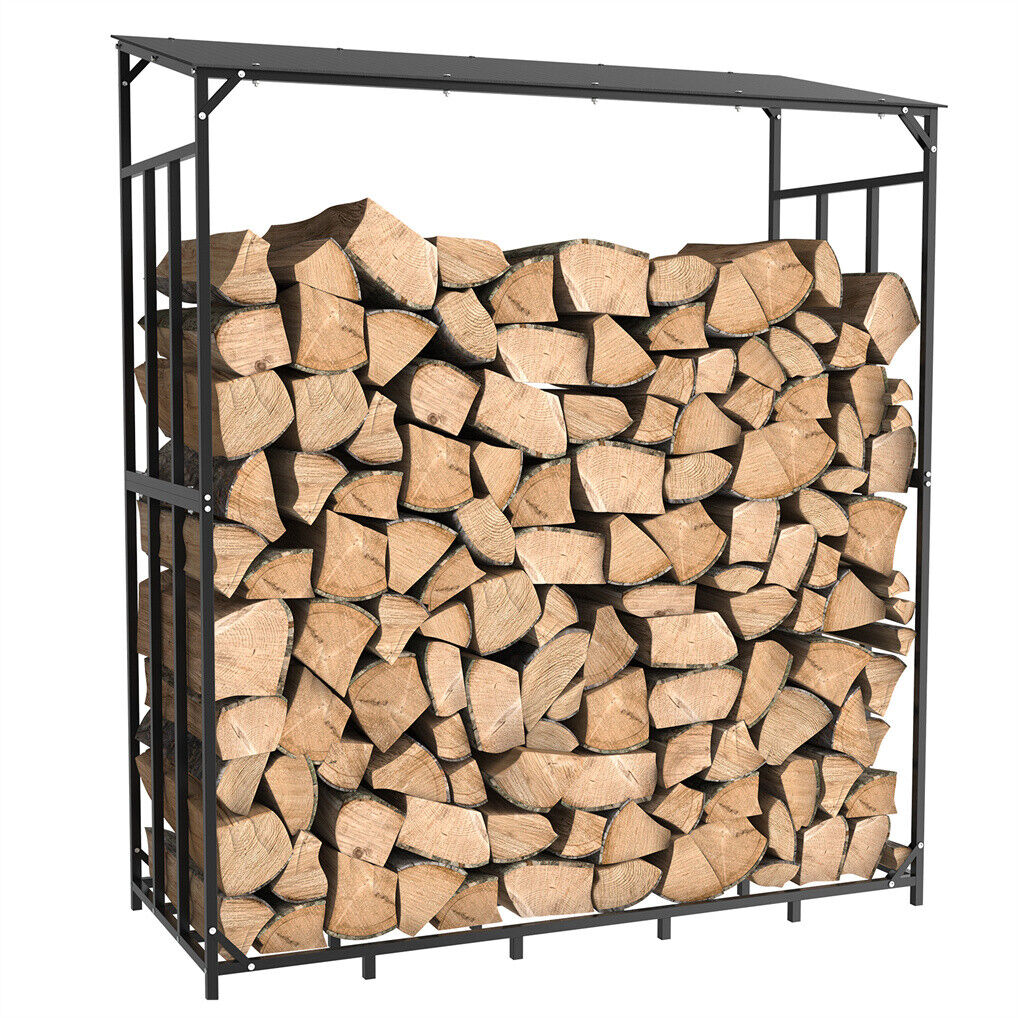 Metal Log Storage Shed Outdoor Firewood Rack Holder V178-66781
