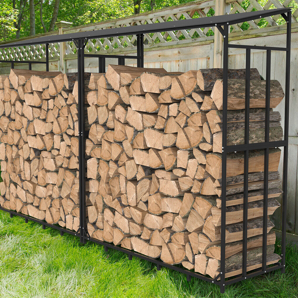 Metal Log Storage Shed Outdoor Firewood Rack Holder V178-66781