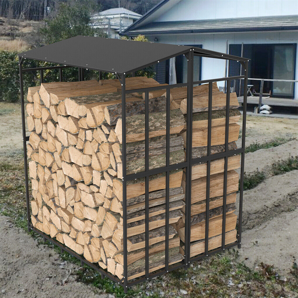 Metal Log Storage Shed Outdoor Firewood Rack Holder V178-66781