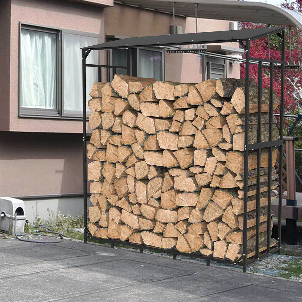 Metal Log Storage Shed Outdoor Firewood Rack Holder V178-66781