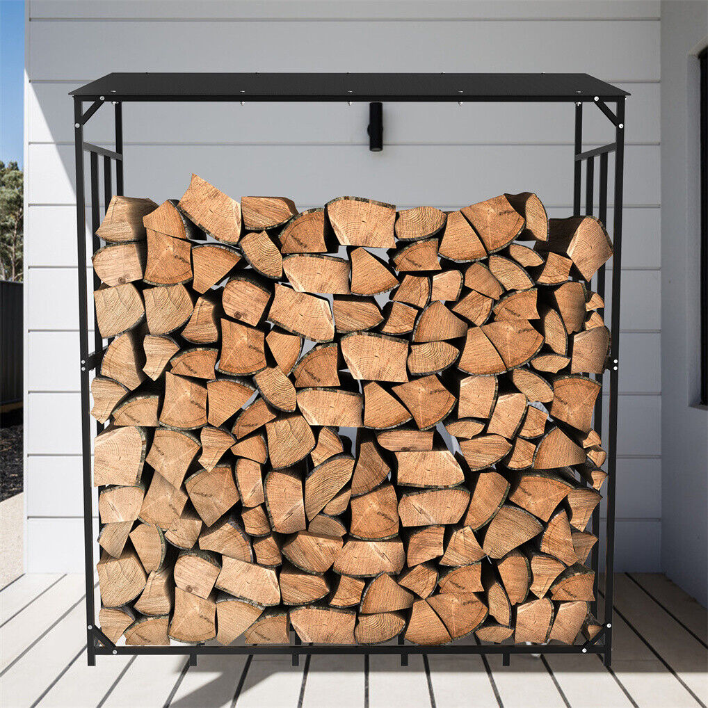 Metal Log Storage Shed Outdoor Firewood Rack Holder V178-66781