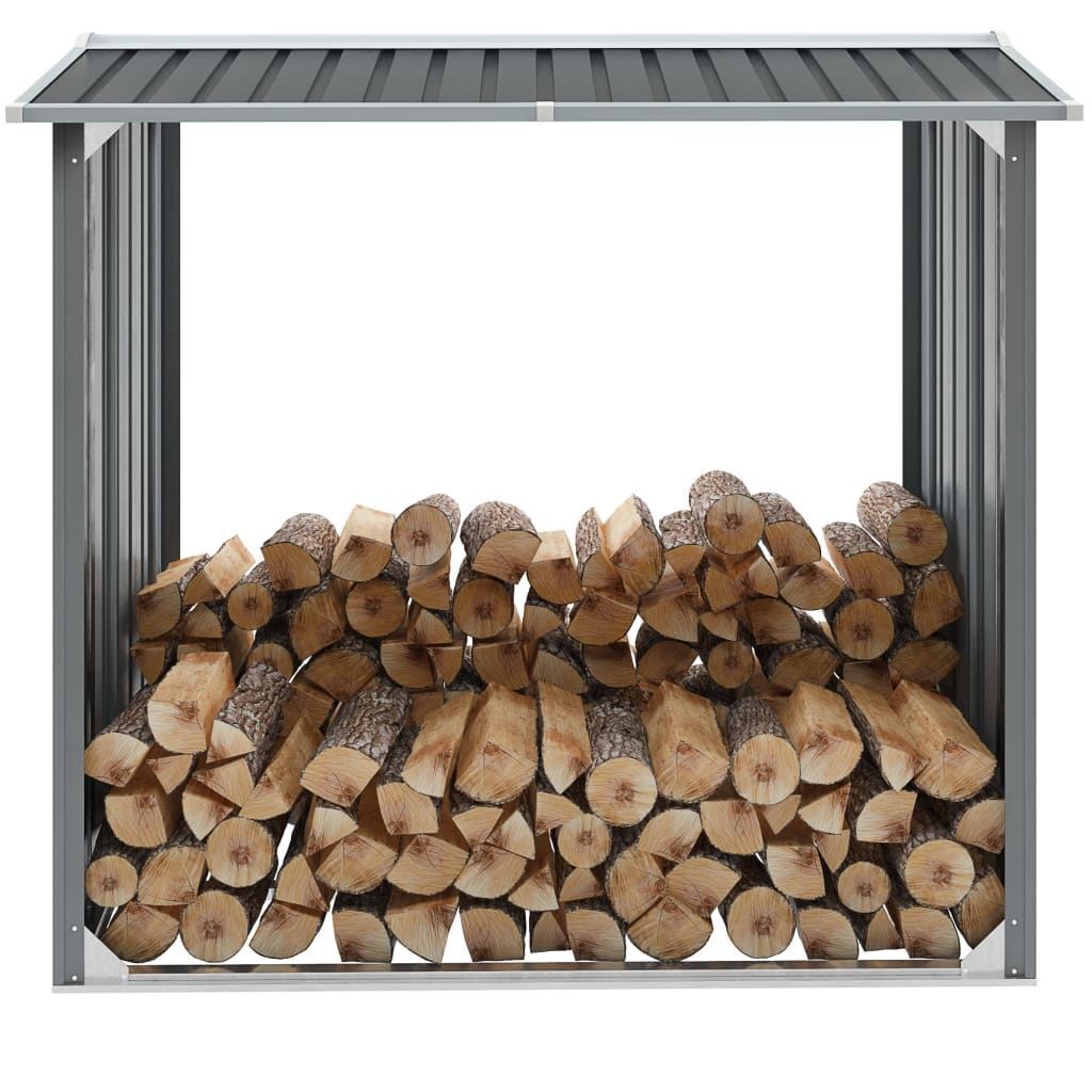 Outdoor Log Storage Shed 91cm Firewood Rack Steel w/ Raised Floor & Sloping Roof V178-66782