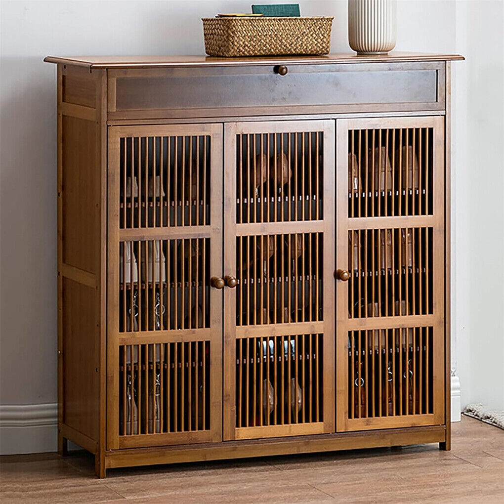 XXL 4-Tier Bamboo Shoe Rack Cabinet with Doors, Drawers V178-66783